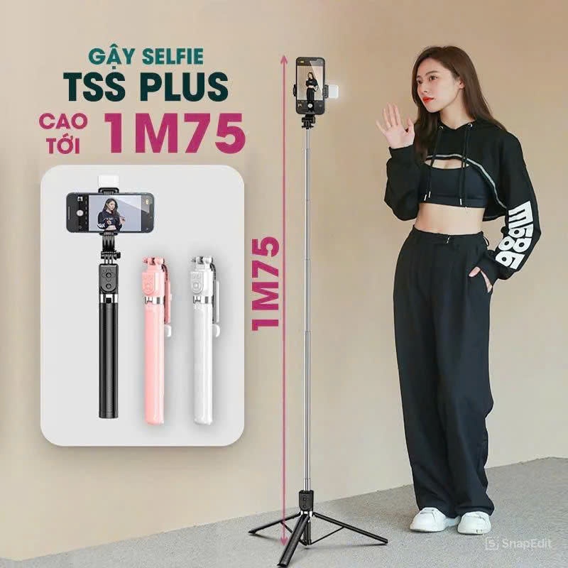 Gậy chụp hình ảnh selfie 3 chân chắc chắn có điều khiển từ xa kèm đèn led trợ sáng cao cấp xoay 360 độ, gậy livestream