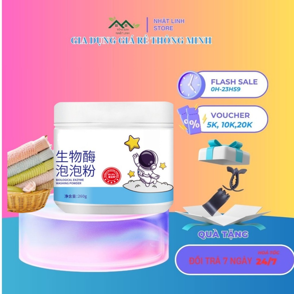 Bột Tẩy Trắng Quần Áo Enzyme Sinh Học 260g Đánh Bay Vết Bẩn Khử Vết Ố Vàng Làm Trắng Quần Áo