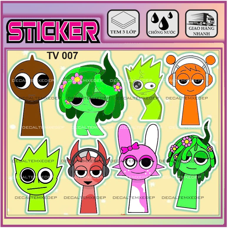 Sticker Sprunki dễ thương | Set sticker dán trang trí sổ, laptop, điện ...