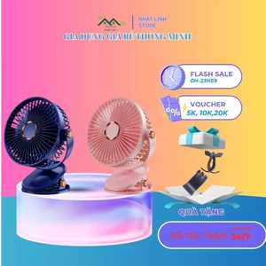 Quạt Điện Kẹp Mini Để Bàn 20000mAh Nâng Cấp Dung Lượng Pin Sạc, Quạt Kẹp Bàn Xoay 360 5 Chế Độ Gió 3 chế độ đèn