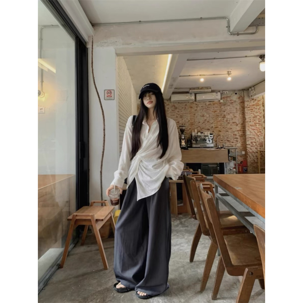 áo sơ mi kiểu nữ đũi dáng rộng Gemy_official ulzzang Hàn Quốc , áo sơ mi tay dài thiết kể xoắn kiểu hàn xoaistore (A146)