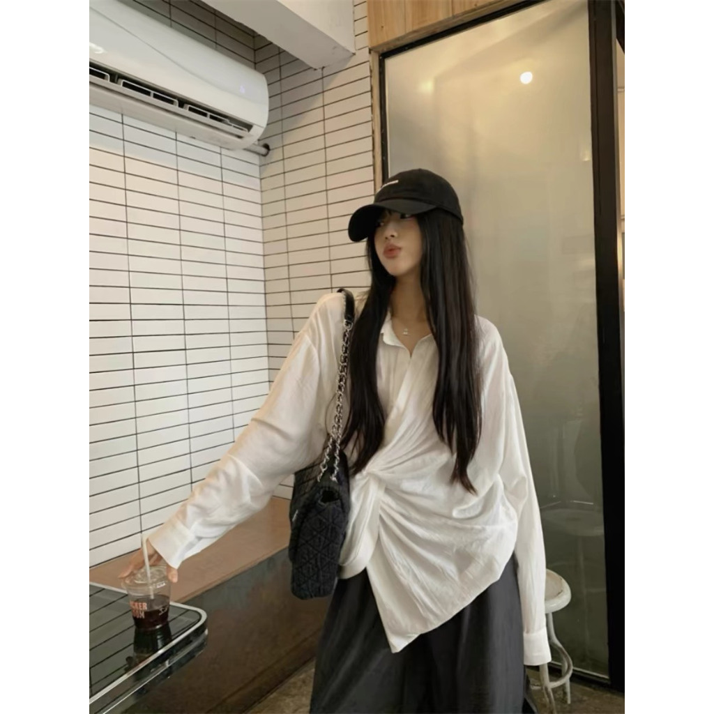 áo sơ mi kiểu nữ đũi dáng rộng Gemy_official ulzzang Hàn Quốc , áo sơ mi tay dài thiết kể xoắn kiểu hàn xoaistore (A146)