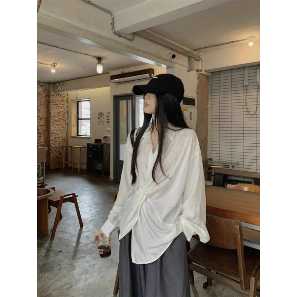 áo sơ mi kiểu nữ đũi dáng rộng Gemy_official ulzzang Hàn Quốc , áo sơ mi tay dài thiết kể xoắn kiểu hàn xoaistore (A146)