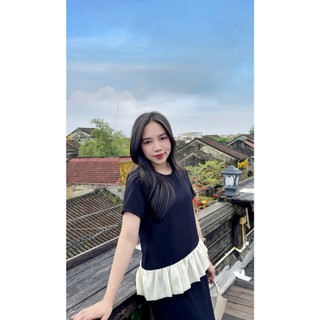 Set áo + chân váy đen phối kem - Xuananhthomay