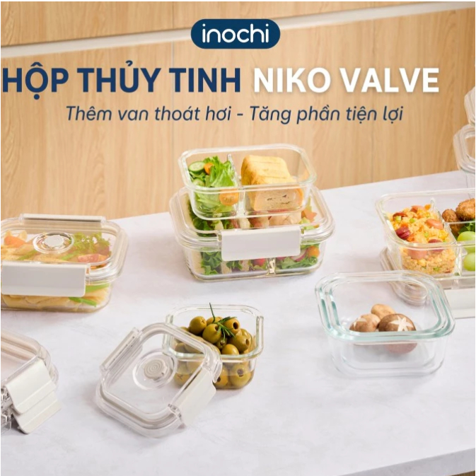 Hộp thủy tinh NIKKO VALVE Inochi từ thủy tinh cao cấp, chịu nhiệt 560*, an toàn với lò vi sóng, lò nướng