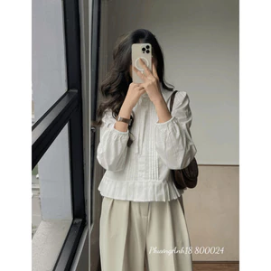 Áo Sơ mi xếp ly cổ thắt nơ QCL1 800024 A134
