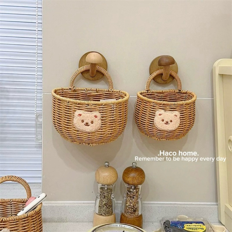 Giỏ treo tường đựng đồ hành tỏi nhựa mây đan không mốc, rổ đựng đồ đa năng decor nhà bếp