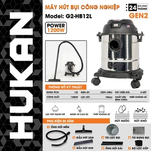 Máy Hút Bụi 12L G2-HB12L (GEN2) – Công Suất 1200W, Lực Hút 16Kpa, Dung Tích Lớn, Phụ Kiện Đầy Đủ [Hàng chính hãng]