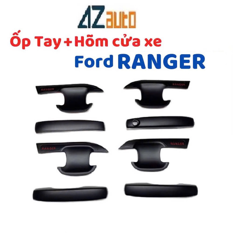 Ốp tay nắm và hõm xe Ford Ranger 2016-2026 nhựa ABS đen cao cấp