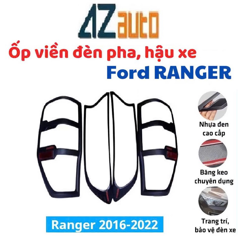 Ốp pha hậu xe Ford Ranger 2016-2021 Nhựa đen ABS hàng cao cấp