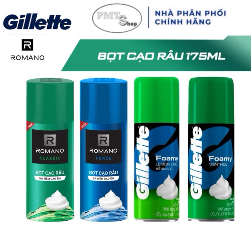 Kem Bọt Cạo Râu Gillette 175g / Romano 175ml Hương Chanh Bạc Hà Classic ...