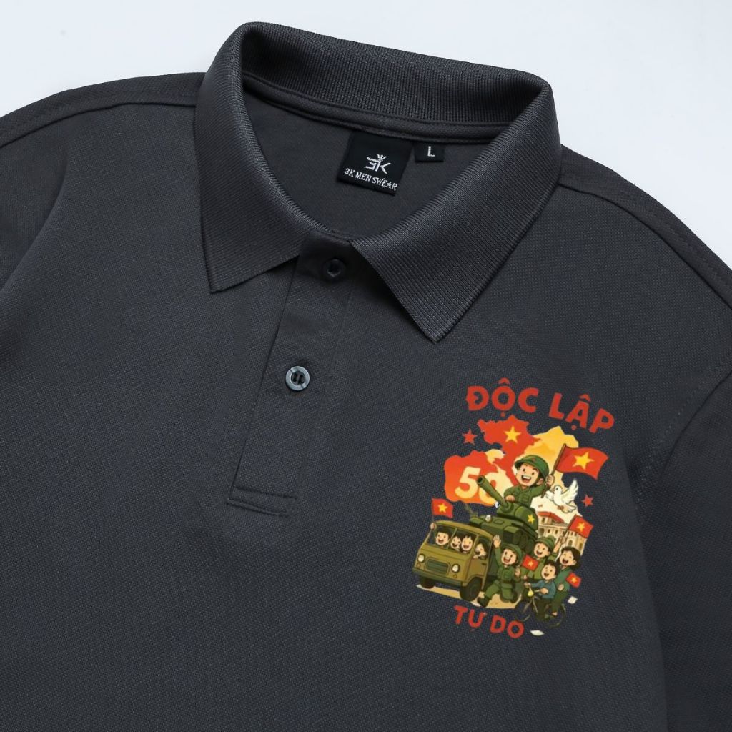 Áo polo cotton trơn Basic nam nữ, in hình tranh vẽ yêu nước cổ bẻ thoáng mát