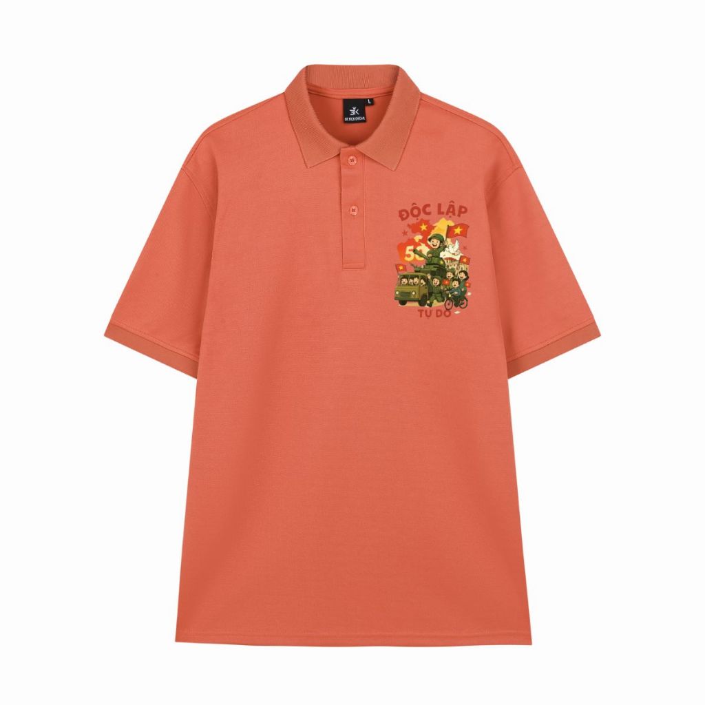 Áo polo cotton trơn Basic nam nữ, in hình tranh vẽ yêu nước cổ bẻ thoáng mát
