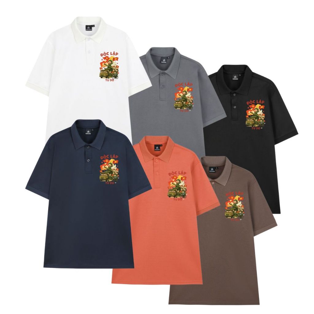 Áo polo cotton trơn Basic nam nữ, in hình tranh vẽ yêu nước cổ bẻ thoáng mát