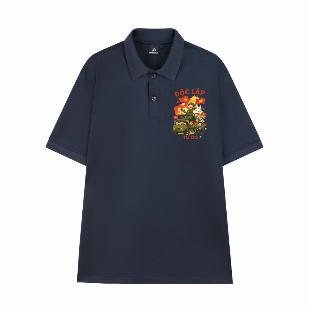 Áo polo cotton trơn Basic nam nữ, in hình tranh vẽ yêu nước cổ bẻ thoáng mát