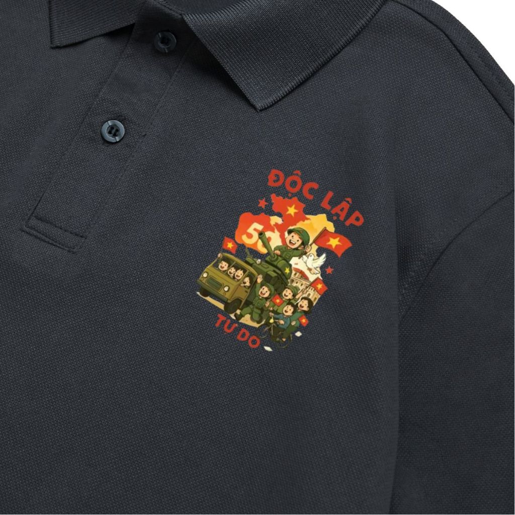 Áo polo cotton trơn Basic nam nữ, in hình tranh vẽ yêu nước cổ bẻ thoáng mát