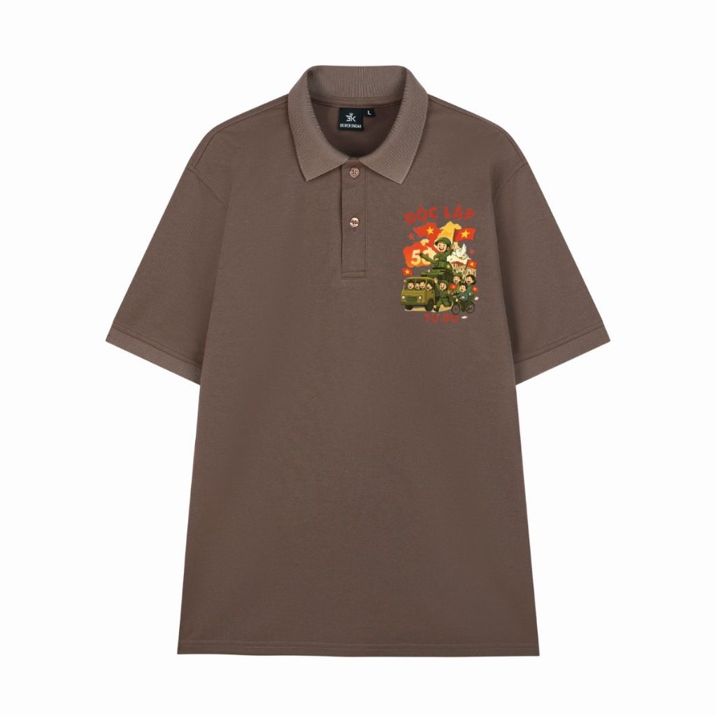 Áo polo cotton trơn Basic nam nữ, in hình tranh vẽ yêu nước cổ bẻ thoáng mát