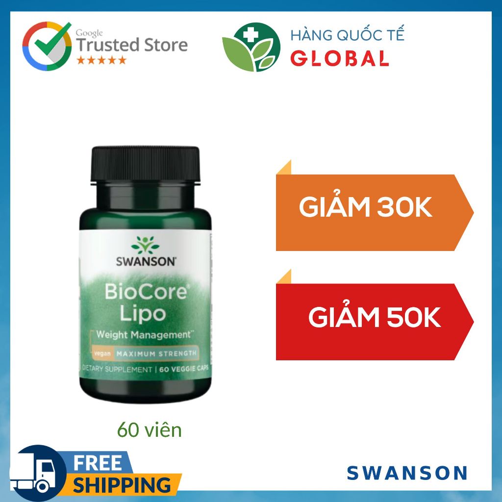 [Globall] SWANSON BIOCORE LIPO, 60 viên, Hỗ trợ duy trì cân nặng ...