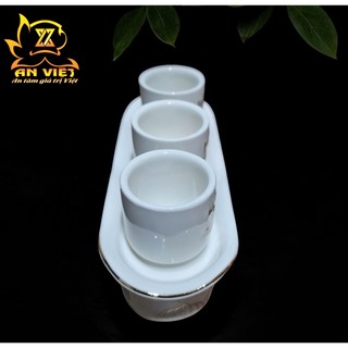 Bộ Áng 3 Ly Nước Bạch Ngọc Sen Trắng Thờ Cúng - Nội Thất An Việt - BNST, Gốm Sứ Cao Cấp