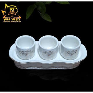 Bộ Áng 3 Ly Nước Bạch Ngọc Sen Trắng Thờ Cúng - Nội Thất An Việt - BNST, Gốm Sứ Cao Cấp