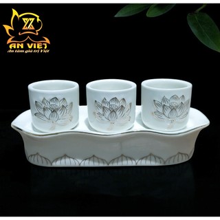 Bộ Áng 3 Ly Nước Bạch Ngọc Sen Trắng Thờ Cúng - Nội Thất An Việt - BNST, Gốm Sứ Cao Cấp