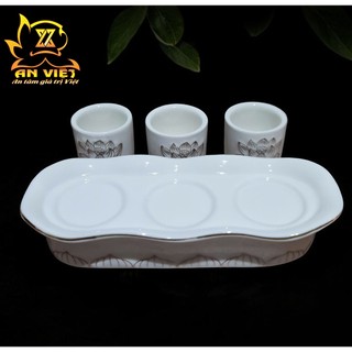 Bộ Áng 3 Ly Nước Bạch Ngọc Sen Trắng Thờ Cúng - Nội Thất An Việt - BNST, Gốm Sứ Cao Cấp