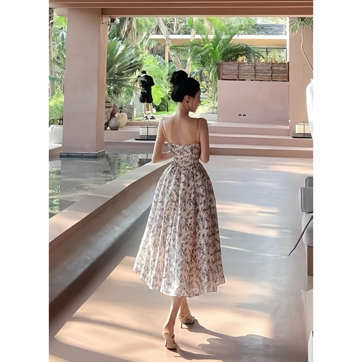 HT1 ĐẦM VOAN HOA TÍM 2 DÂY ĐI CHƠI, ĐI TIỆC, ĐI BIỂN, MAXI ĐI BIỂN, ĐẦM VOAN HOA ĐI BIỂN