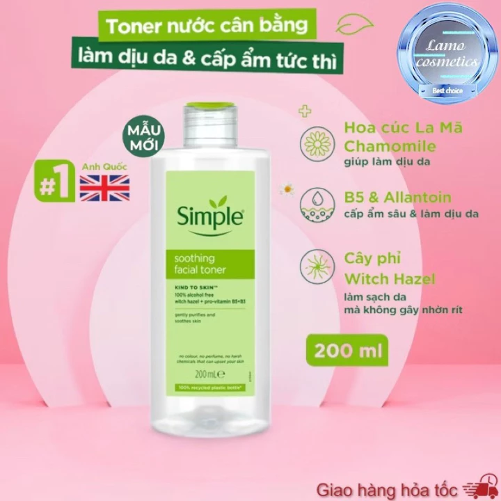 Nước hoa hồng Simple, Toner Simple Kind To Skin Soothing Facial – 2