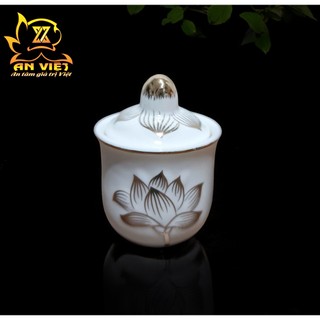 Bộ Áng 3 Ly Nước Có Nắp Bạch Ngọc Sen Trắng Thờ Cúng - Nội Thất An Việt - BNST