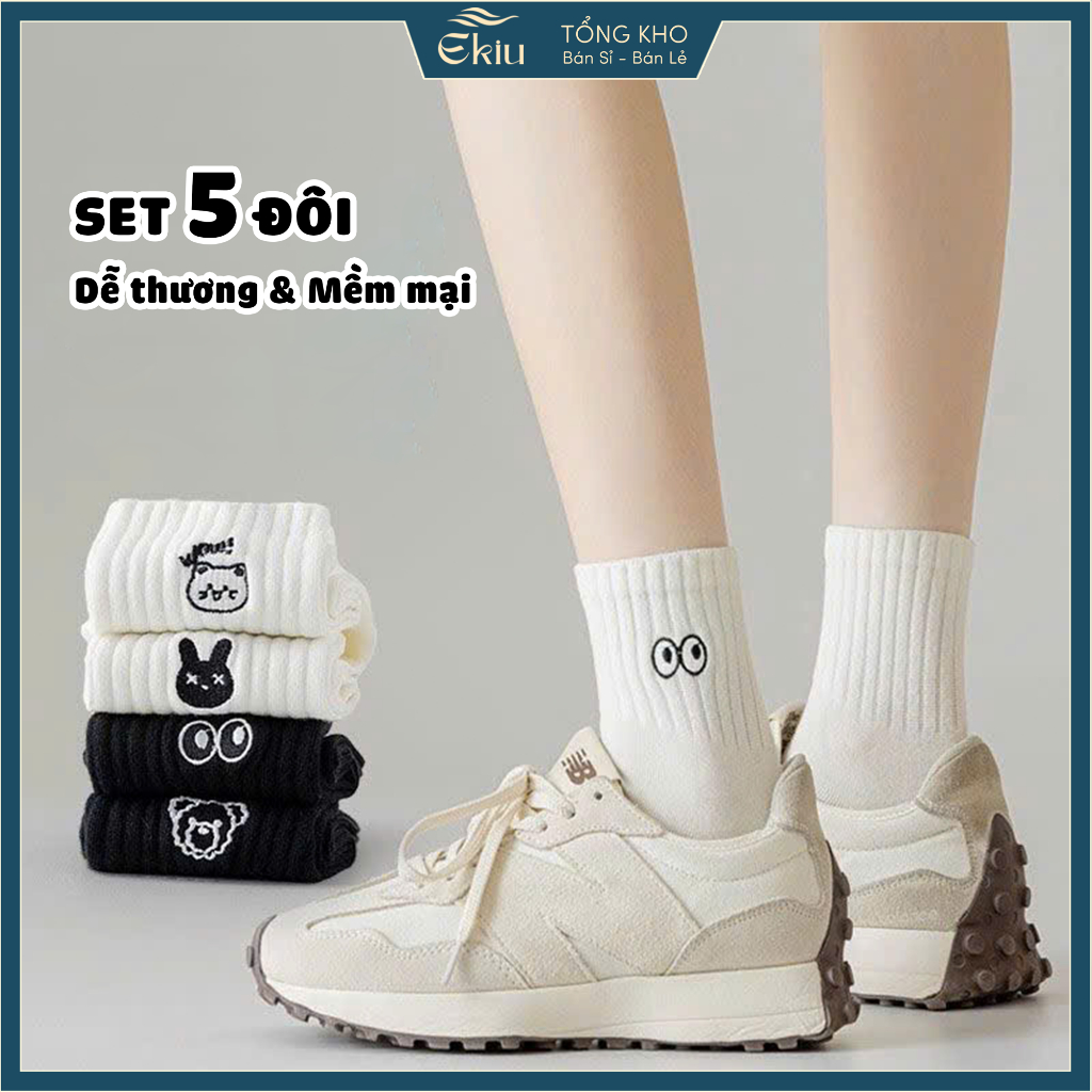 Tất vớ cổ cao nam nữ Ekiu họa tiết dệt đáng yêu, chất liệu mềm mịn thoáng khí - Ekiu Shop