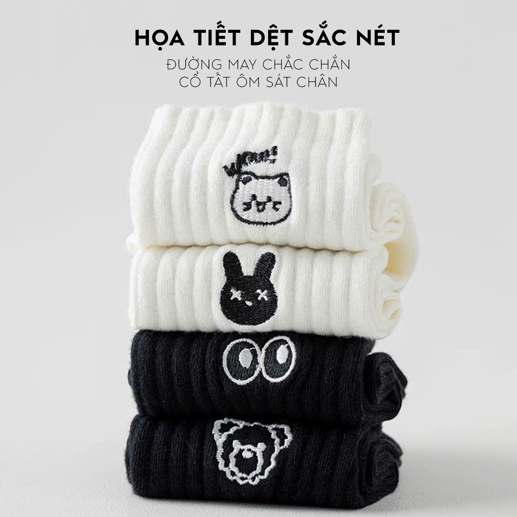 Tất vớ cổ cao nam nữ Ekiu họa tiết dệt đáng yêu, chất liệu mềm mịn thoáng khí - Ekiu Shop