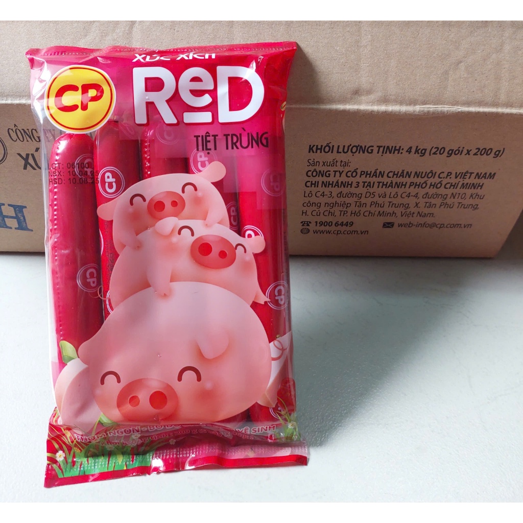 2 Gói Xúc Xích Heo CP Tiệt Trùng_Mỗi gói 200g_ Cây LỚN (5 Cây/ 1 Gói)
