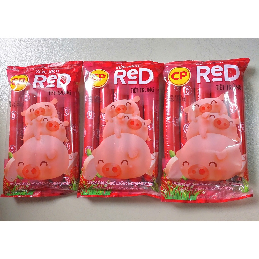 3 Gói Xúc Xích Heo CP Tiệt Trùng_Mỗi gói 200g_ Cây LỚN (5 Cây/ 1 Gói)