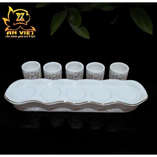 Bộ Áng 5 Ly Nước Bạch Ngọc Sen Trắng Thờ Cúng - Nội Thất An Việt - BNST