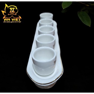 Bộ Áng 5 Ly Nước Bạch Ngọc Sen Trắng Thờ Cúng - Nội Thất An Việt - BNST