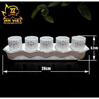 Bộ Áng 5 Ly Nước Bạch Ngọc Sen Trắng Thờ Cúng - Nội Thất An Việt - BNST