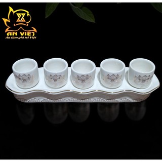 Bộ Áng 5 Ly Nước Bạch Ngọc Sen Trắng Thờ Cúng - Nội Thất An Việt - BNST