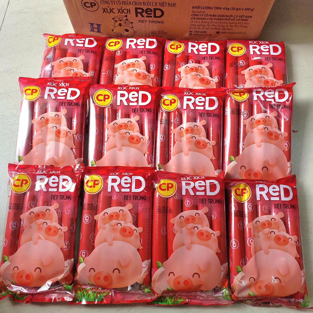 10 Gói Xúc Xích Heo CP Tiệt Trùng_Mỗi gói 200g_ Cây LỚN (5 Cây/ 1 Gói)