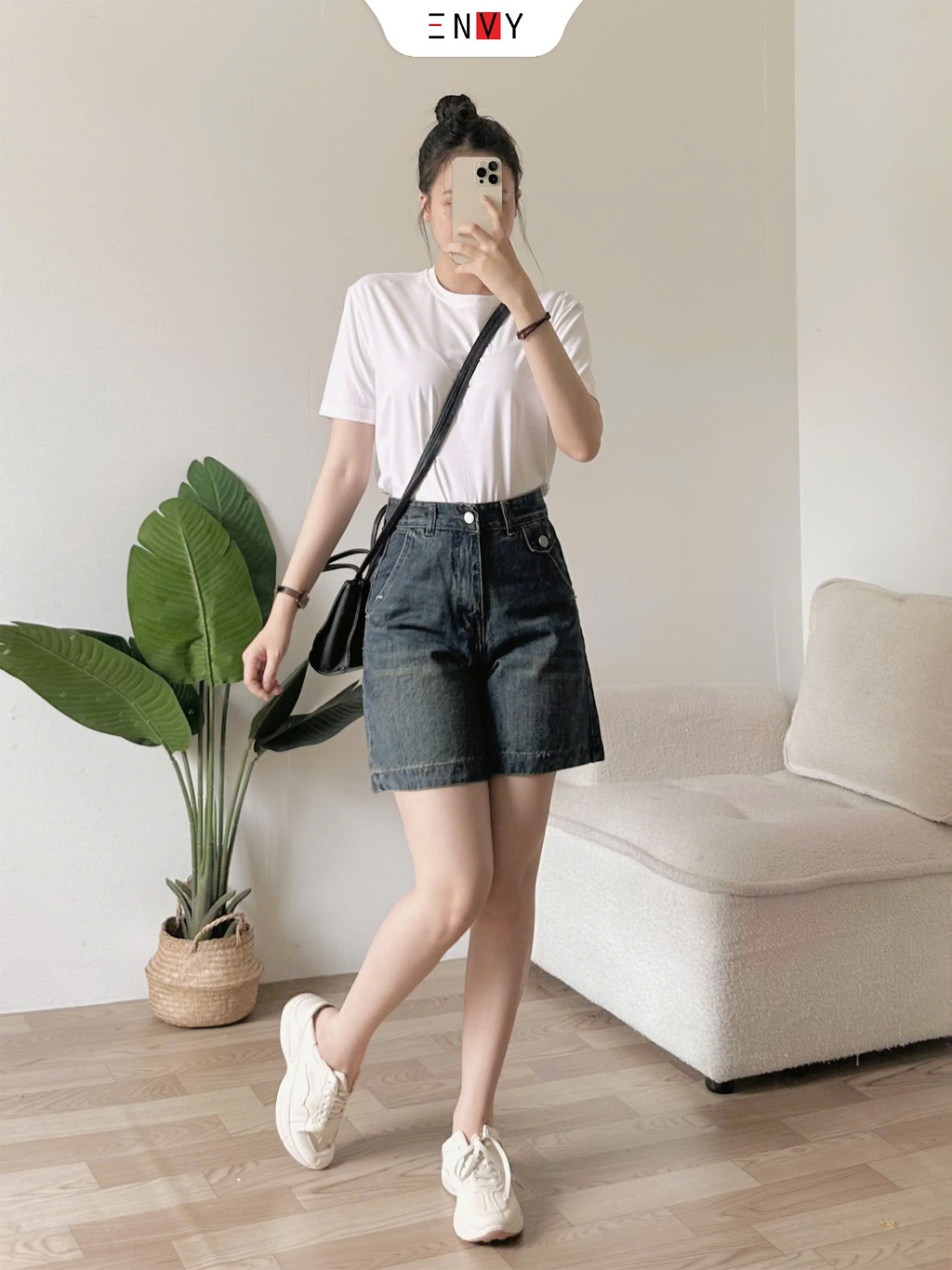 Ảnh Quần Short Jean Ngố Nữ Ống Rộng Lưng Cao ENVY JS56, Quần Jean Đùi Nữ 2