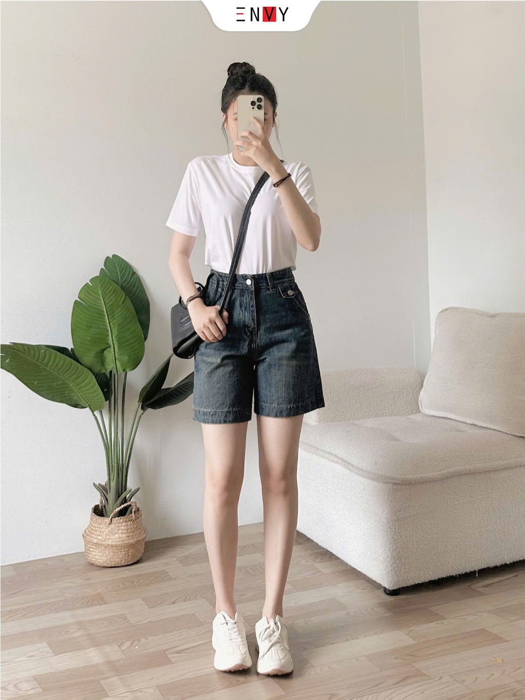 Ảnh Quần Short Jean Ngố Nữ Ống Rộng Lưng Cao ENVY JS56, Quần Jean Đùi Nữ 3