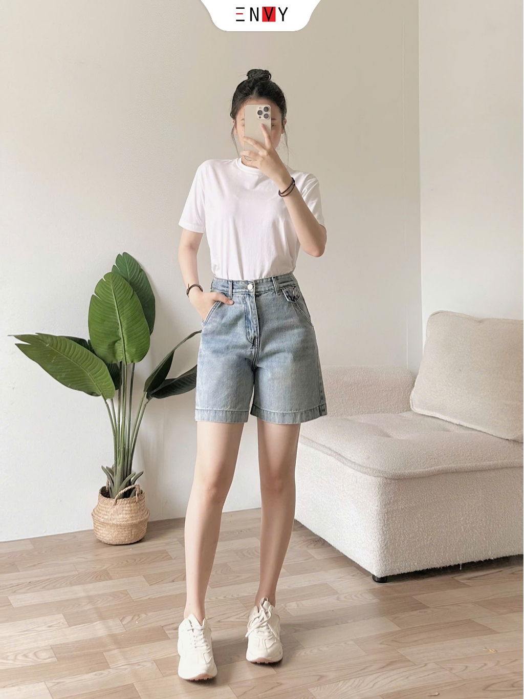 Ảnh Quần Short Jean Ngố Nữ Ống Rộng Lưng Cao ENVY JS56, Quần Jean Đùi Nữ 1