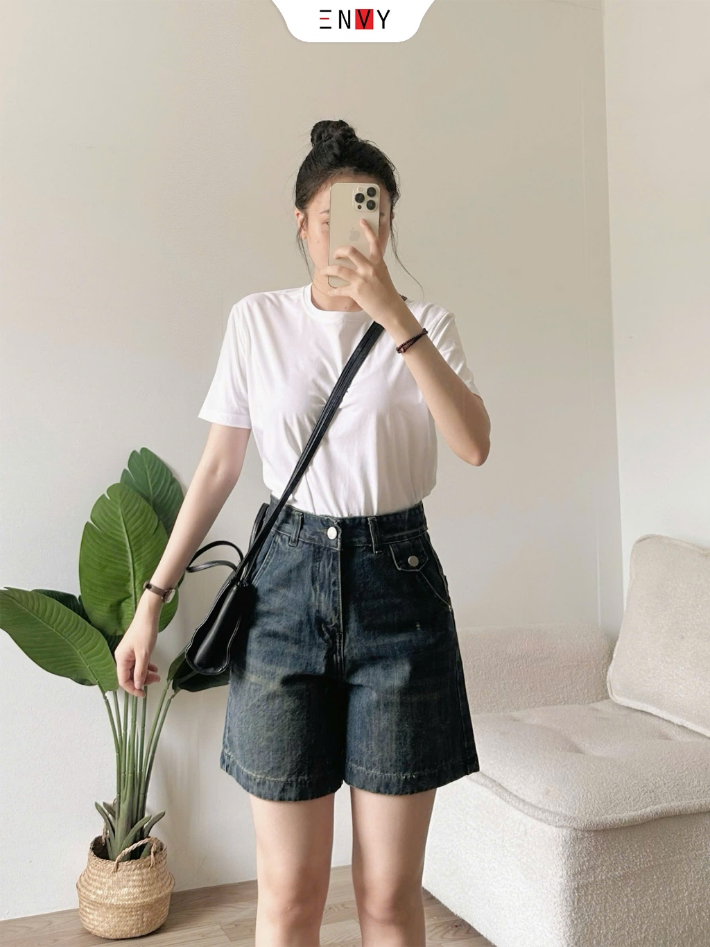 Ảnh Quần Short Jean Ngố Nữ Ống Rộng Lưng Cao ENVY JS56, Quần Jean Đùi Nữ 4