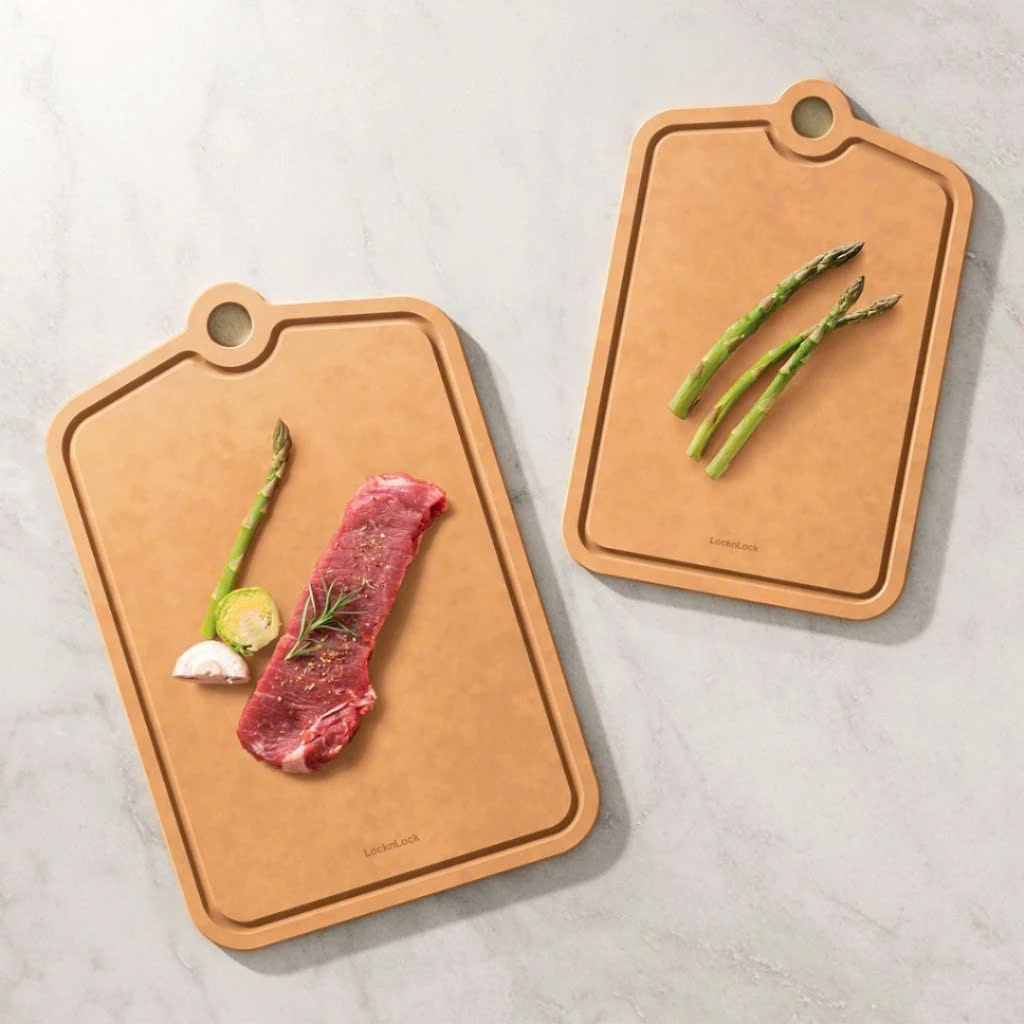 Thớt Sợi Gỗ LocknLock Wood Fiber Cutting Board CKD088LBRW CKD089LBRW Chống Trượt Có Rãnh Giữ Nước