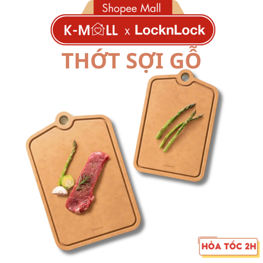 Thớt Sợi Gỗ LocknLock Wood Fiber Cutting Board CKD088LBRW CKD089LBRW Chống Trượt Có Rãnh Giữ Nước