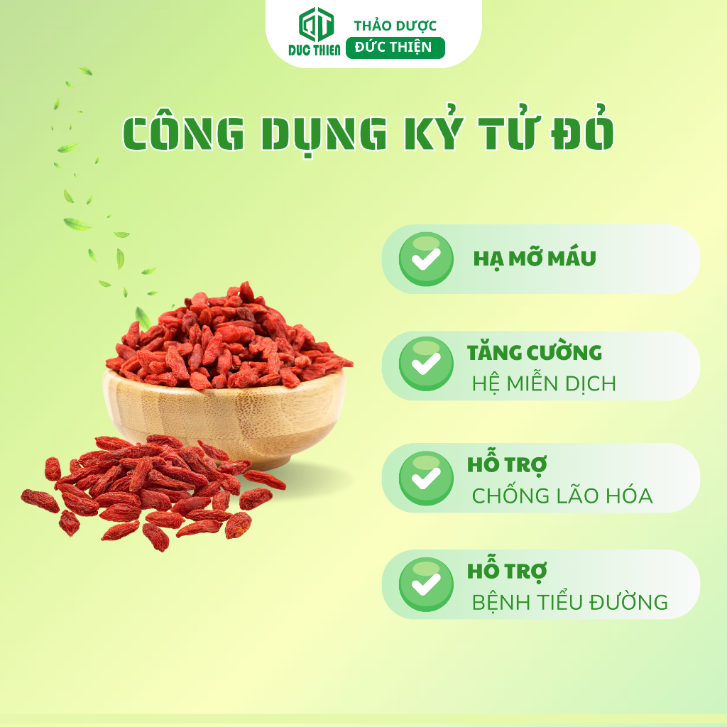 Kỷ Tử Đỏ Loại 1 Đức Thiện (Câu Kỷ Tử) (Khô, Sạch, Thơm) - Trà, Ngâm Rươu, Cải Thiện Sinh Lý, Đẹp Da