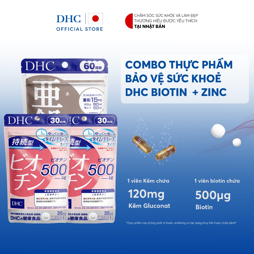 Ảnh Combo Thực phẩm bảo vệ sức khoẻ DHC BIOTIN (30 ngàyx2) + ZinC (60 ngày) - Dạng viên uống hỗ trợ bổ sung Biotin + Kẽm 2