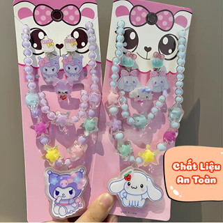 Bộ Vòng Cổ Vòng Tay Phát Sáng Cho Bé Họa Tiết Hoạt Hình Kuromi Thỏ Hồng Dây Chuyền Ngọc Trai Cho Bé