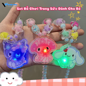 Bộ Vòng Cổ Vòng Tay Phát Sáng Cho Bé Họa Tiết Hoạt Hình Kuromi Thỏ Hồng Dây Chuyền Ngọc Trai Cho Bé