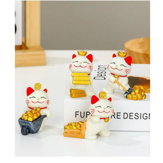 Tượng Mèo Chiêu Tài May Mắn Tân Trang Phòng Khách Decor Nhà, Tượng Mèo Tiền Vàng Decor Bàn Làm Việc Mang Lại May Mắn