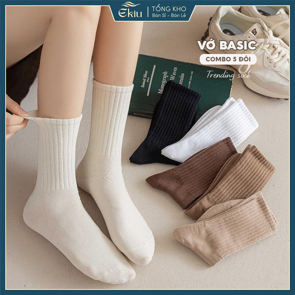Tất vớ nam nữ cổ cao 5 màu sắc, chất liệu mềm mịn co giãn 4 chiều - Ekiu Shop